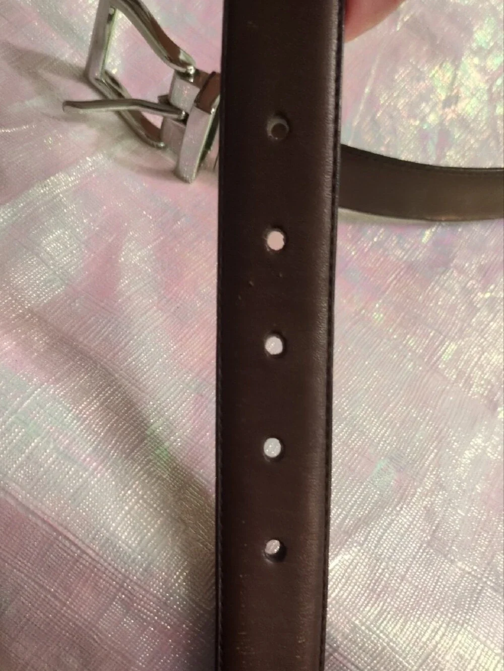 Men's Brown/Tan Leather Reversible Belt with Silver Buckle